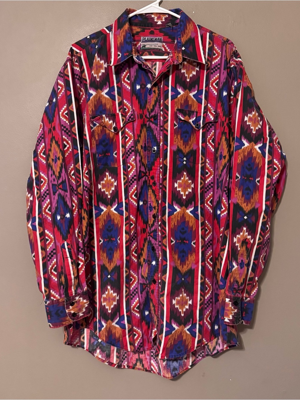 Vtg Plainsman Southwestern Aztec Tribal Print Long-sleeve Button-up Mens 2X Tall